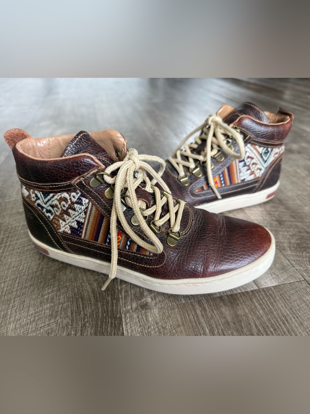 Inkkas Brown Leather Camping Boots Peruvian Inlay Hiking Womens 8 Mens 6